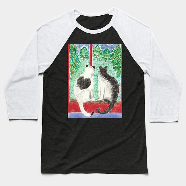 Cats looking out window Baseball T-Shirt by SamsArtworks